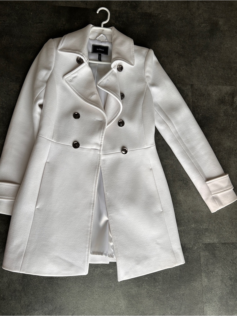 Le Château White Double-Breasted Belted Trench Coat (Wool) - Picture 8 of 11